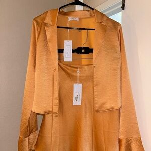 Sage The Label Orange Satin Blazer Blouse and Skirt Matching Set